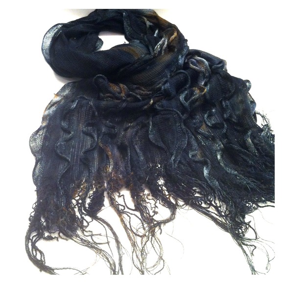 Elegant teal, black, silver and bronze neck scarf