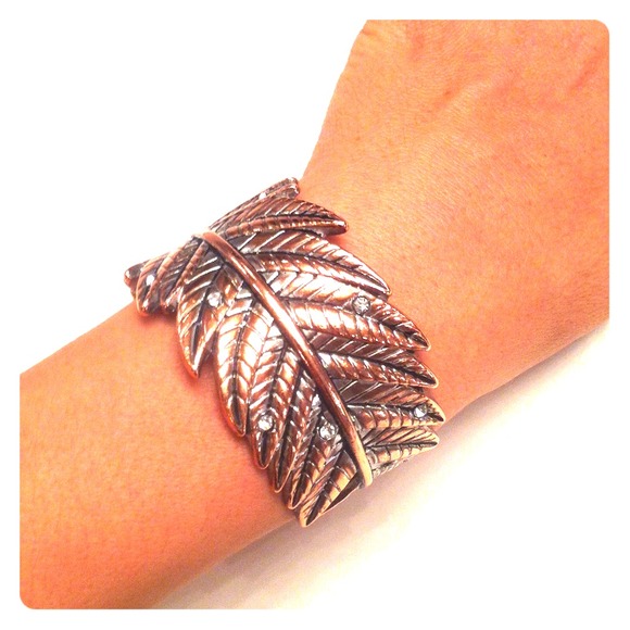 Bronze and silver leaf bracelet cubic zirconium
