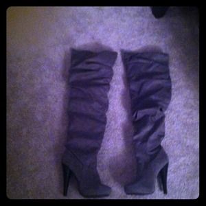 Thigh high gray suede boots