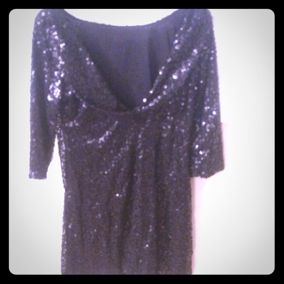 Black 3/4 sleeve sequin mini dress
