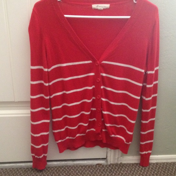 Red and white striped cardigan