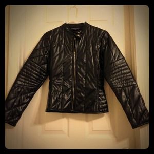 Black pleather motorcycle jacket