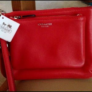 Reduced!!! COACH Red Leather Double Pouch Wristlet