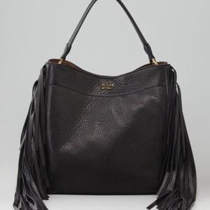 PRADA- black leather hobo w fringe-new without tag