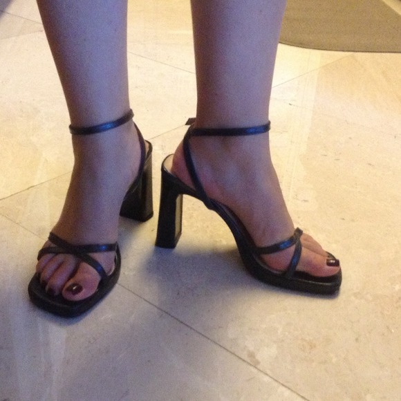 Bebe black leather strappy sandals