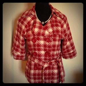 Red and white button jacket
