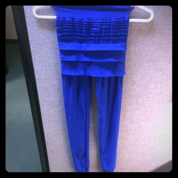 Royal blue leggings with attached skirt