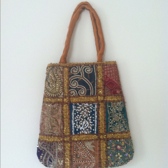 Handbags - New! Bohemian handed beaded silk purse Indian