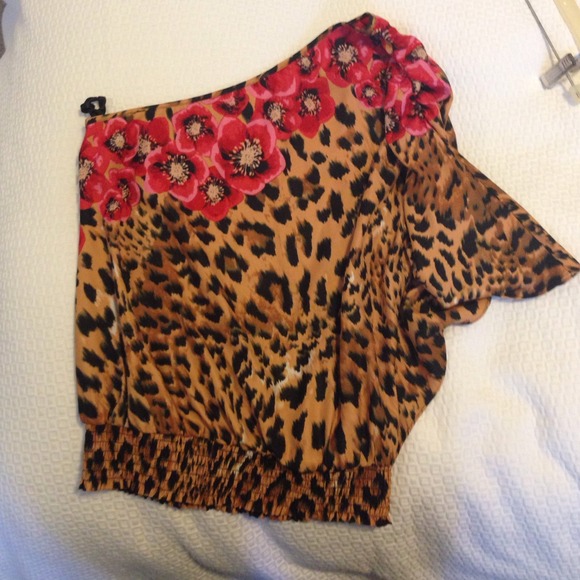 Arden b one shoulder leopard top