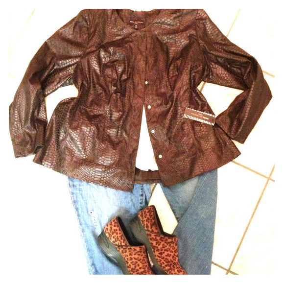 Imitation embossed brown leather jacket