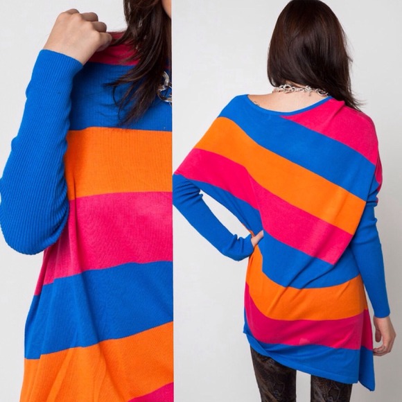 ❌BUNDLED❌S/M Bright striped asymmetrical sweater - Picture 2 of 3