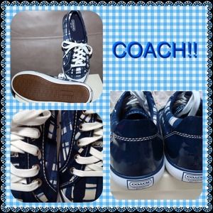 Coach Barrett poppy brush navy plaid sneaker