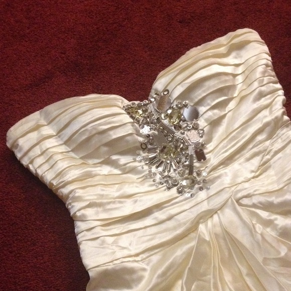 Bebe White Beaded Embellished Ruched Dress Medium