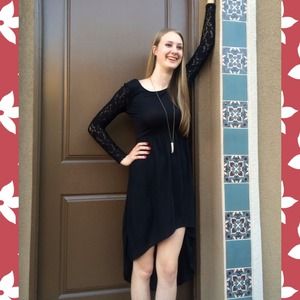 Black High-low long-sleeve lace dress