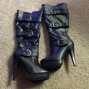Black bucked high heel boots