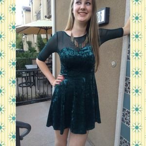 SALE!!! green mesh crushed velvet dress