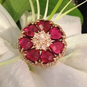 Ruby red sparkly fashion ring