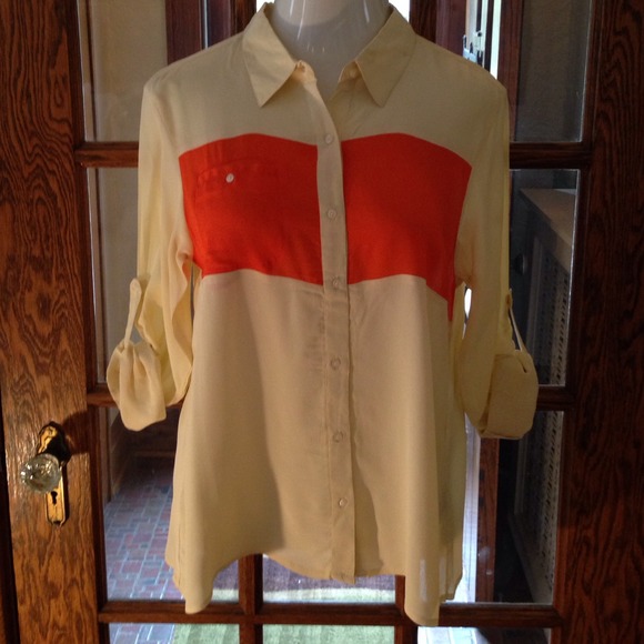 Missa Tops - Cream and orange tab sleeve shirt