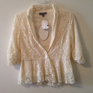 Cream Lace Peplum Blazer Jacket Sz M