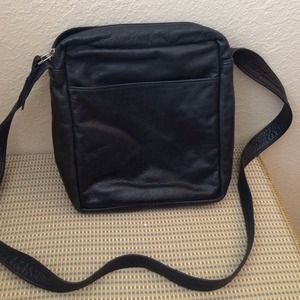 Black leather messenger bag