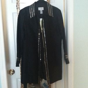 Black raw silk duster.