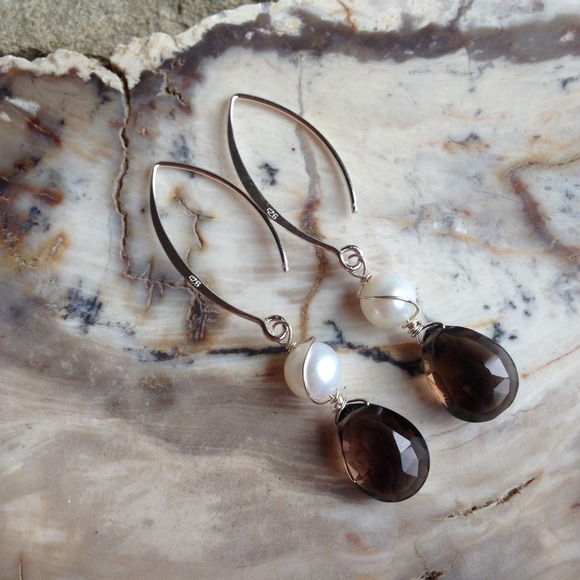 jewelee1 Jewelry - Handmade smokey quartz freshwater pearl earrings