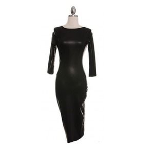 Black form fitting faux leather dress very nice!!