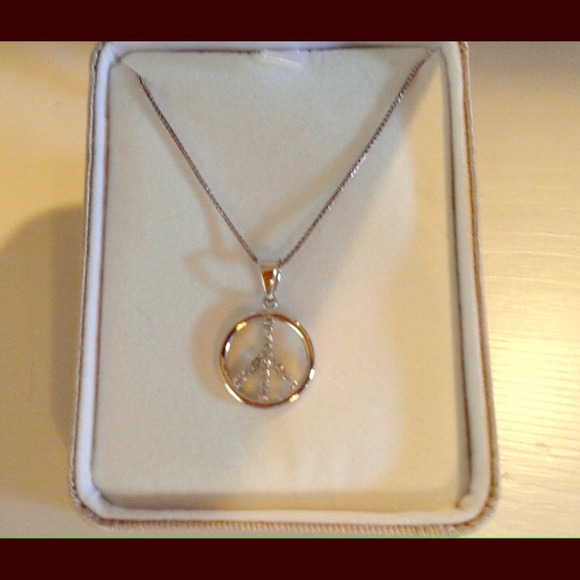 Sterling silver peace sign necklace with diamonds