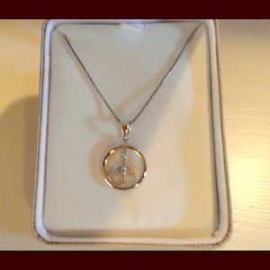 Sterling silver peace sign necklace with diamonds