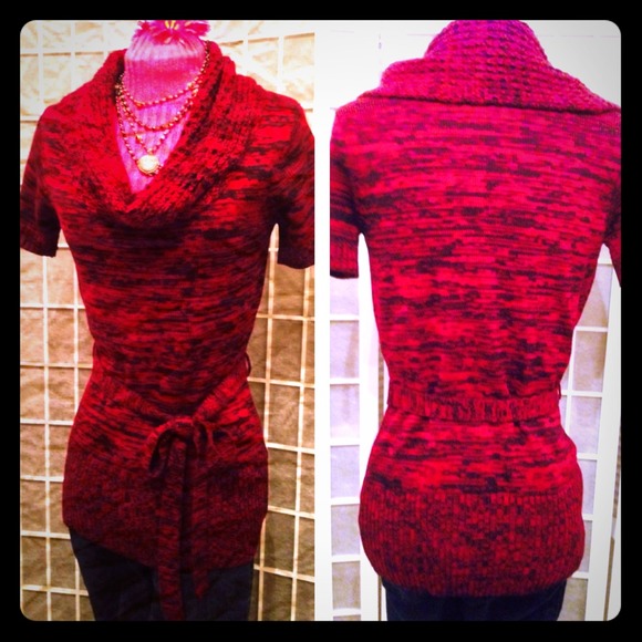 C6 -💄 NWT Cowl Neck Tunic Tie Waist Knit Top💄 - Picture 1 of 3