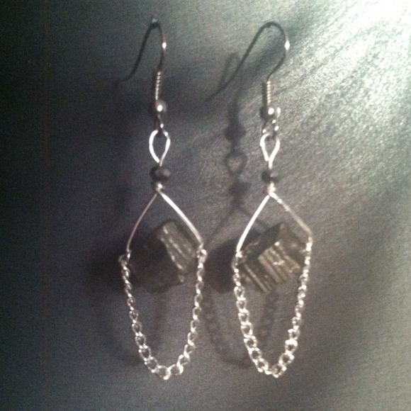 Triangle Pyrite Drop Earrings