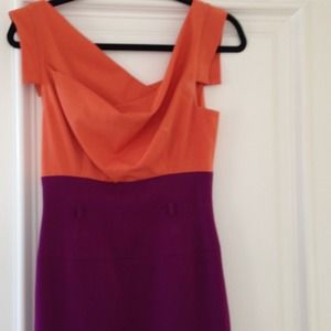 Black Halo color block dress. Orange/purple