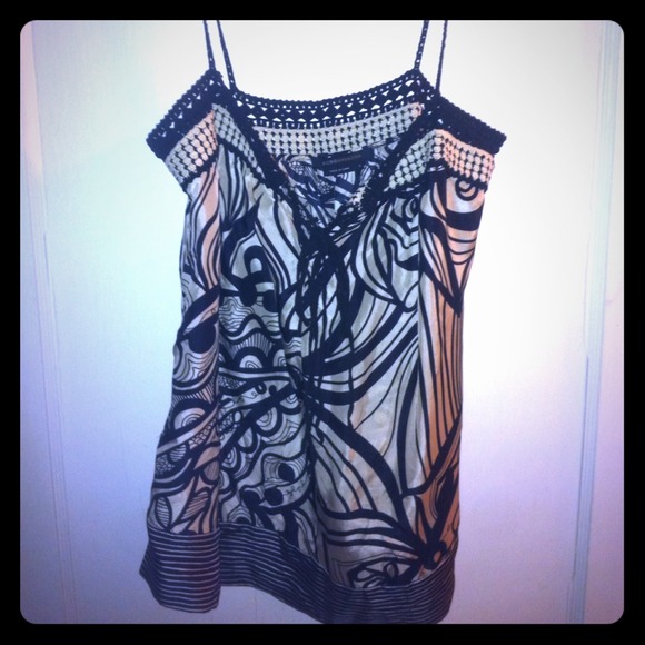 BCBG Crochet tribal printed top