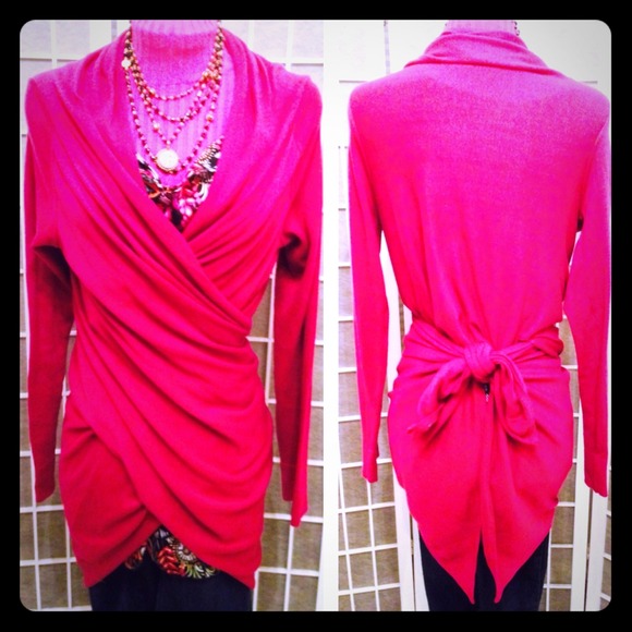 👛SOLD👛 C4 🌺 Dark Pink L/S Light Wrap Sweater 🌺