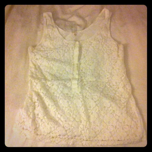 J. Crew white lace tank with half button front