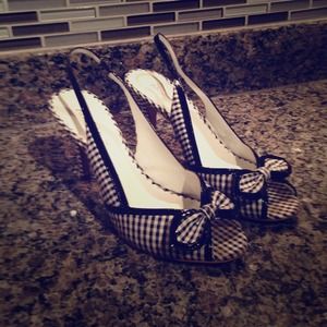 Anne Klein buffalo check and patent sling backs!