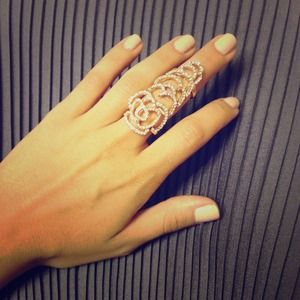 Crystal flower hinge / knuckle ring rose gold