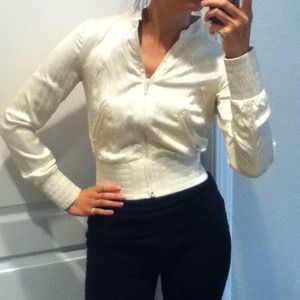 H&M cream silk Madonna crop zip up