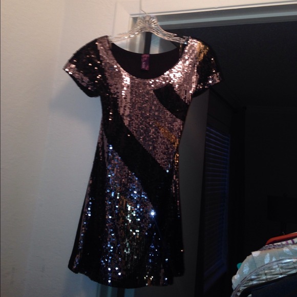 Sequenced black, gold, and silver dress