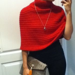 Silk angora funnel cape sweater