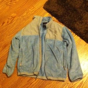 Fuzzy blue north face jacket size youth large