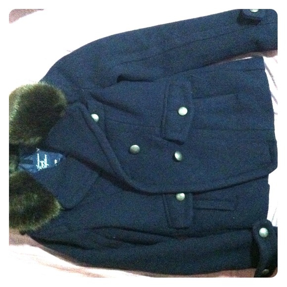 Pea coat navy blue with faux fur