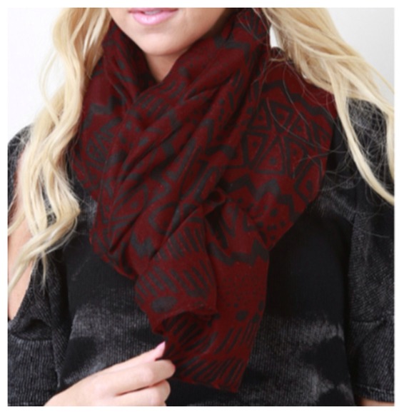 Accessories - ** SOLD ** Burgundy & Black Tribal Print Scarf