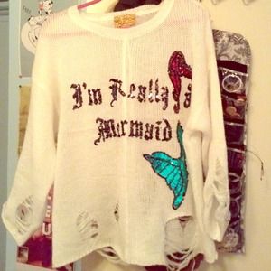 Wildfox I'm Really a Mermaid Distressed Sweater