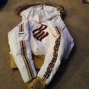 Large cream and brown Rocawear coat