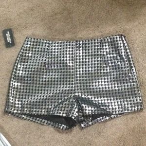 Silver and Black Metallic High Waisted Shorts