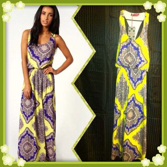Dresses & Skirts - HOLD*ROSEY NEON PAISLEY TWIST BACK MAXI DRESS