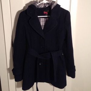 Long Navy Blue Peacoat With Hood