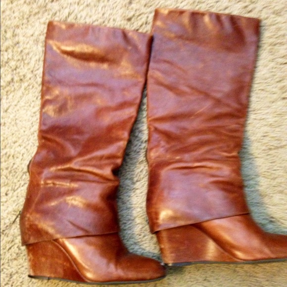 Steven Leather cognac Wedge Tall boots