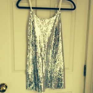 Spaghetti strap silver sequin dress